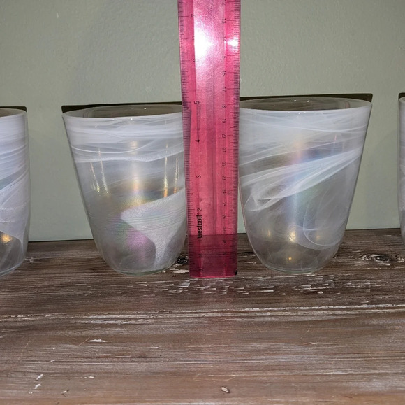 Set of 4 Artistic Accents White Opal Iridescent Swirl Hand Blown Tumblers - Picture 2 of 7